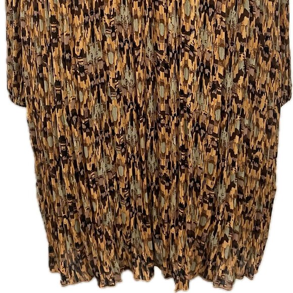 Black Tape Abstract Geometric Pleated Mini Dress Long Sleeve Neutral Earth Tones - Picture 5 of 10